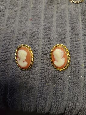BUNDLE DEAL...Vintage Style Cameo Gold-Tone Pink and White Oval Earrings